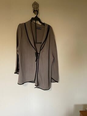 Krisztina Nagy Designer Collection Ponte Knit Taupe Black Trim Sweater Jacket XL